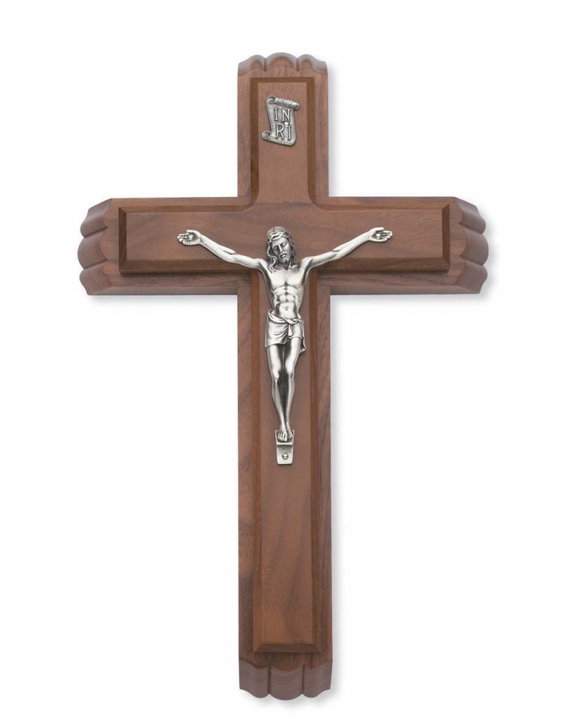 McVan 13" Walnut Crucifix Sick Call Set, silver corpus