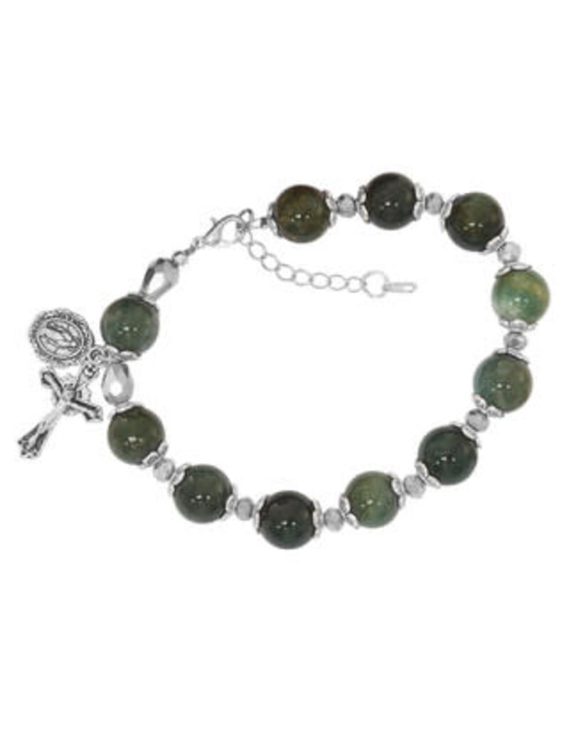 McVan Moss Agate Stone Rosary Bracelet