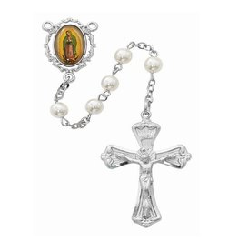 McVan White Pearl Our Lady of Guadalupe Rosary with Deluxe Crucifix and Center