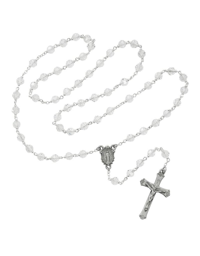McVan 7mm Crystal Tin Cut Rosary with Deluxe Crucifix and Center