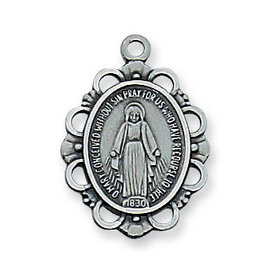 McVan Antique Silver Pewter Miraculous Medal with 18" Chain