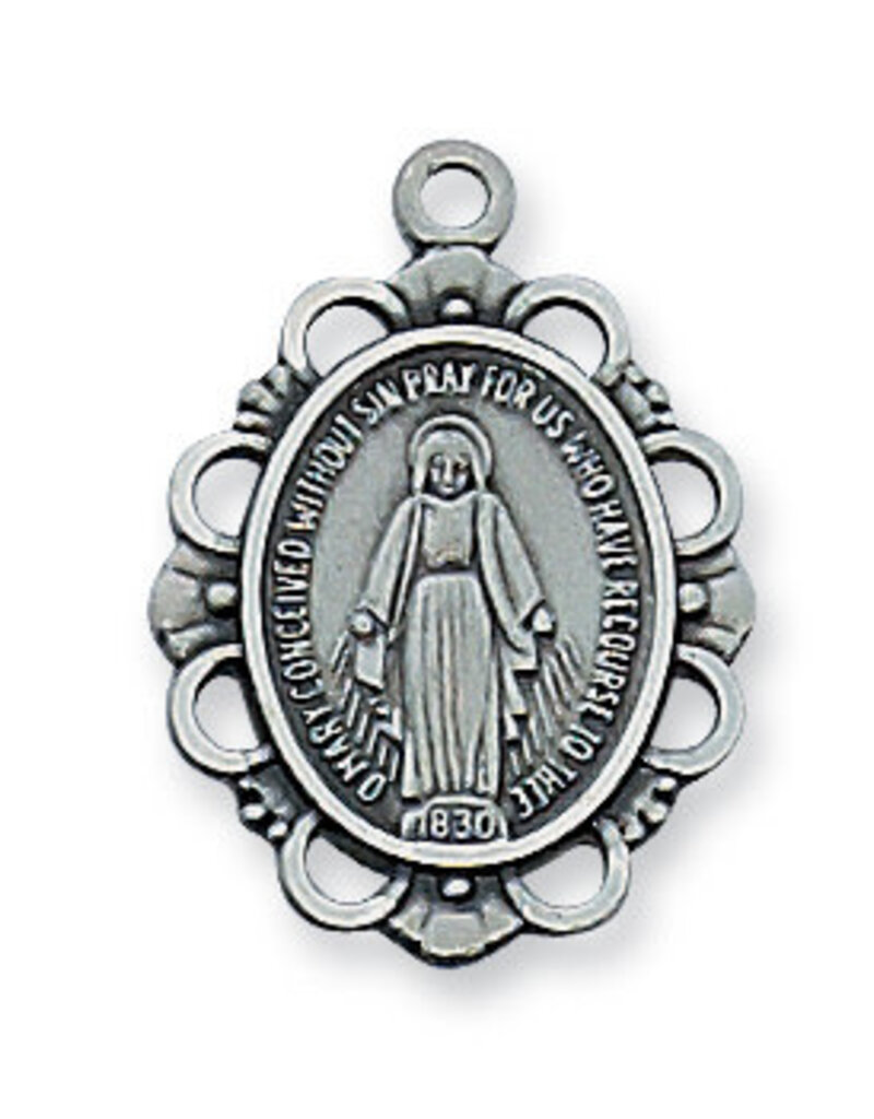 McVan Antique Silver Pewter Miraculous Medal with 18" Chain