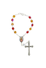 Sacred Heart Auto Rosary with Prayer Card Red and Orange Beads