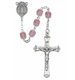 McVan 7mm All Capped Bead Rose Colored Rosary with Deluxe Crucifix and Center