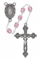 McVan 7mm All Capped Pink Glass Bead Pewter Rosary with Deluxe Crucifix and Center