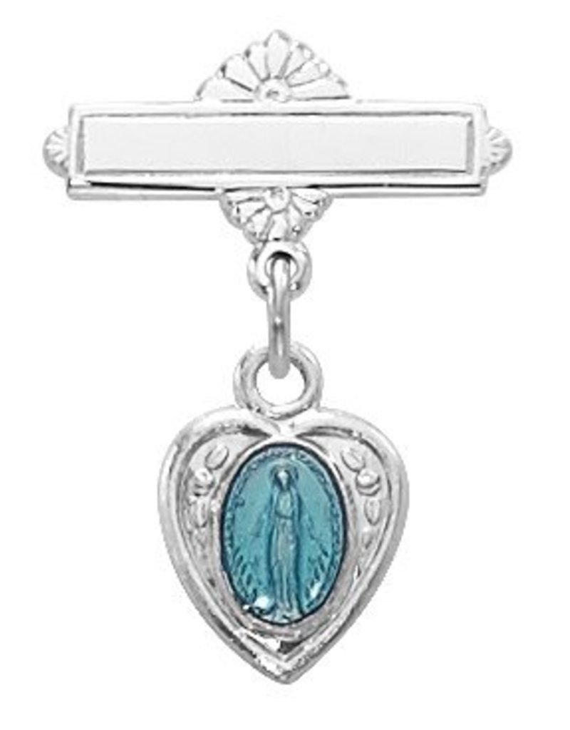 McVan Sterling Silver Blue Miraculous Medal Baby Pin