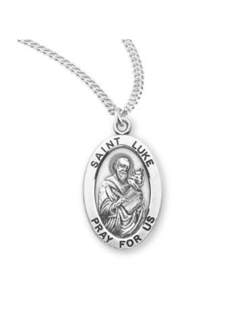 HMH Religious Sterling Silver St. Luke Medal With 20" Chain Necklace