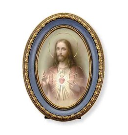 WJ Hirten Italian Gold-Stamped Sacred Heart of Jesus in Oval Gold-Leaf Frame (5.5" x 7")