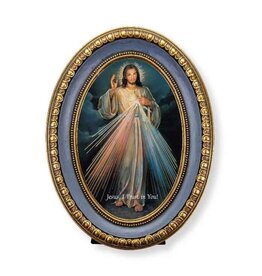 WJ Hirten Italian Gold-Stamped Divine Mercy in Oval Gold-Leaf Frame (5.5" x 7")