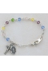 McVan 5 1/2" Multi-Color Baby Bracelet with 4mm Tincut Crystal Beads and Sterling Silver Crucifix and Miraculous Medal