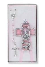 McVan Pink Guardian Angel Baby Cross and Rosary Set