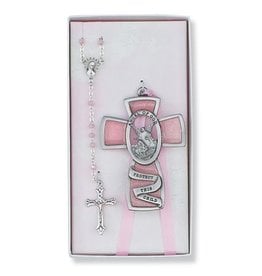 McVan Pink Guardian Angel Baby Cross and Rosary Set