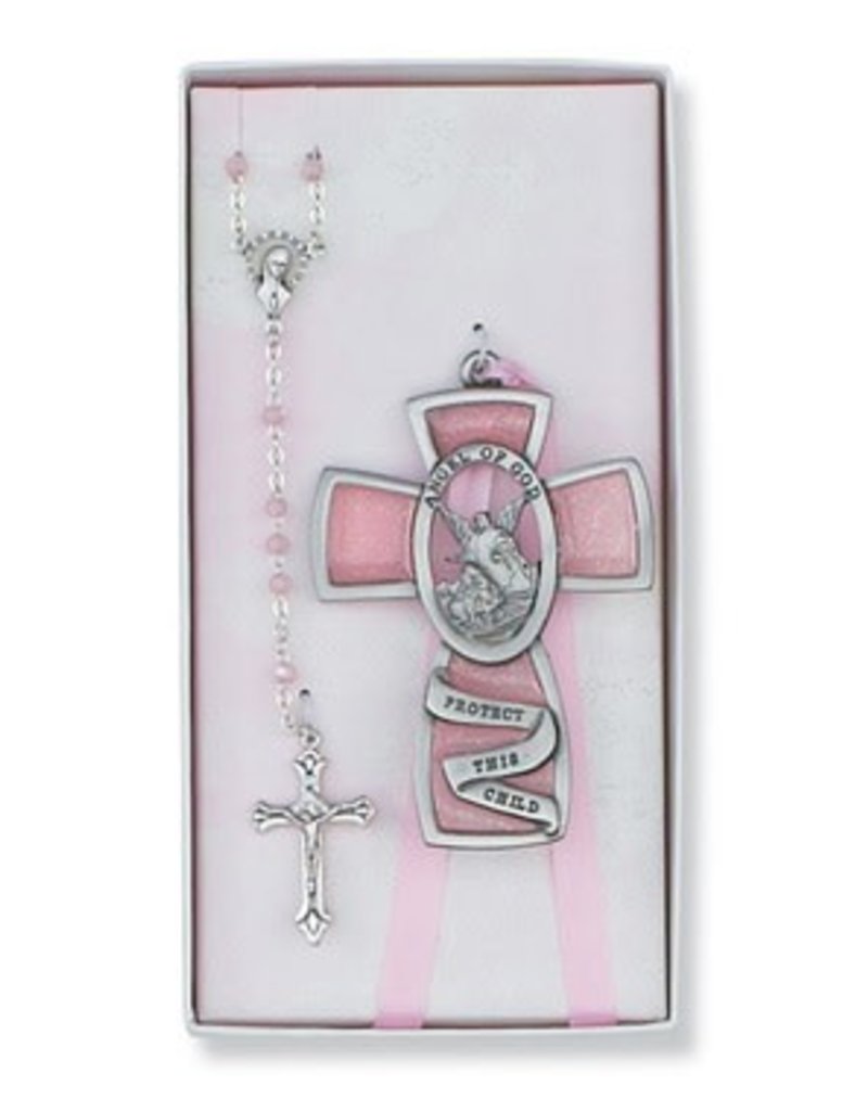 McVan Pink Guardian Angel Baby Cross and Rosary Set