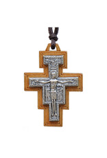 Sine Cera 1.75″ Wood San Damiano Cross Necklace
