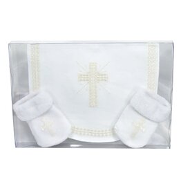 Stephan Baby Baby Gift Set- Bib/Cross/Sock set, plain edge