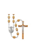 WJ Hirten Olive Wood Oval Rosary with Antique Silver Center