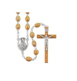 WJ Hirten Olive Wood Oval Rosary with Antique Silver Center