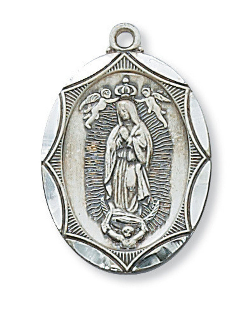 McVan Sterling Silver Our Lady of Guadalupe Medal with 24" Rhodium Plated Chain
