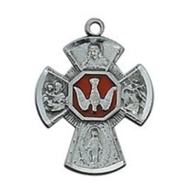 McVan Antique Silver Four-Way Medal with 18" Chain Necklace: St. Joseph, Scapular, Miraculous Medal, St. Christopher, Sacred Heart of Jesus