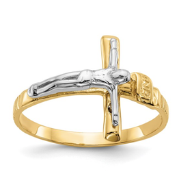 14k Two-tone Polished INRI Crucifix Ring- Size 5.5