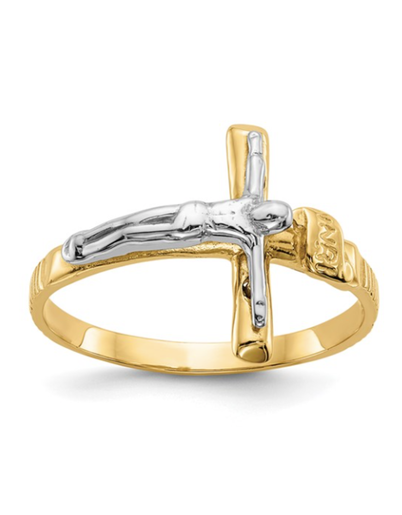 14k Two-tone Polished INRI Crucifix Ring- Size 5.5