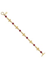 Symbols of Faith Symbols of Faith Gold-tone Cross Link Red Crystal Faceted Beads 7.5 inch Toggle Bracelet