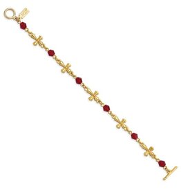 Symbols of Faith Symbols of Faith Gold-tone Cross Link Red Crystal Faceted Beads 7.5 inch Toggle Bracelet