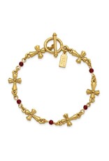 Symbols of Faith Symbols of Faith Gold-tone Cross Link Red Crystal Faceted Beads 7.5 inch Toggle Bracelet