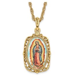 Symbols of Faith Symbols of Faith Gold-tone Enameled Our Lady of Guadalupe 24 inch Necklace