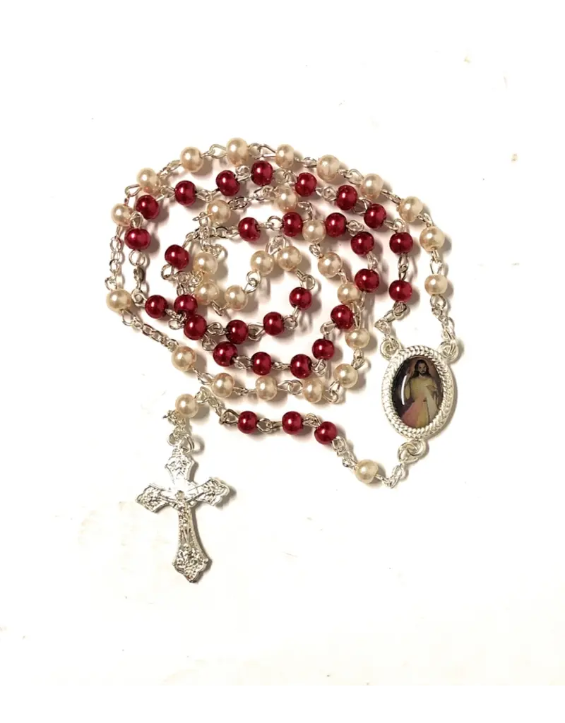 Costa Articoli Religiosi Divine Mercy Pearl Rosary with case, 4mm