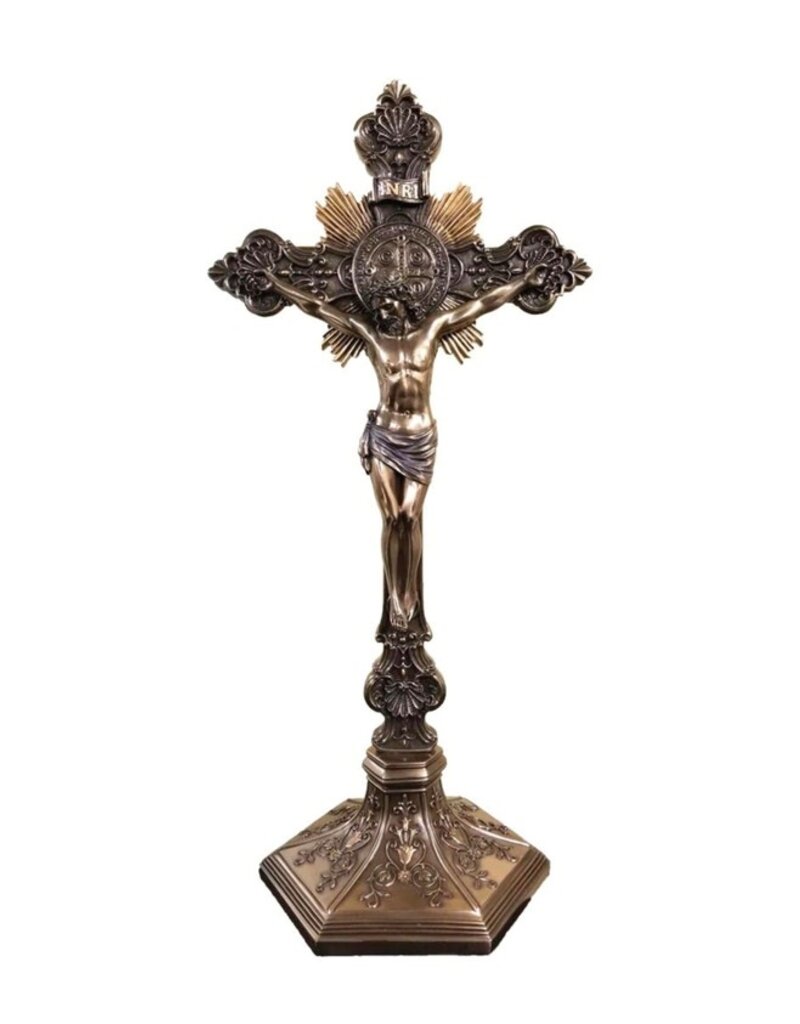 Goldscheider of Vienna Standing St. Benedict Crucifix in Cold Cast Bronze 9.5"