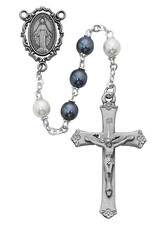 McVan 7mm Blue and White Pearl Rosary with Miraculous Medal Center
