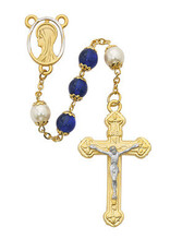 McVan 8mm Blue and Capped Pearl Rosary with Box