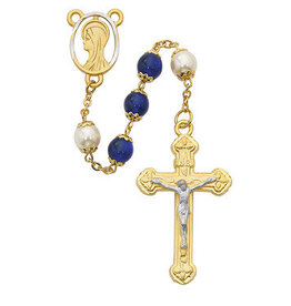 McVan 8mm Blue and Capped Pearl Rosary with Box