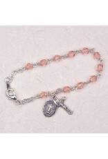 McVan 5 1/2" Rose Baby Bracelet with 4mm Tincut Crystal Beads and Sterling Silver Crucifix and Miraculous Medal
