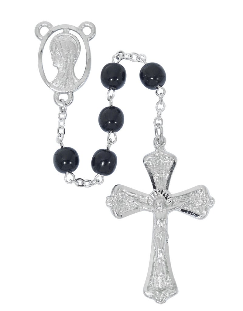 McVan 7mm Black Glass Rosary (Boxed)