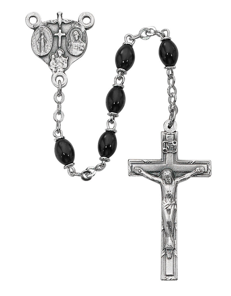 McVan 4X6MM Black Glass Oval Rosary