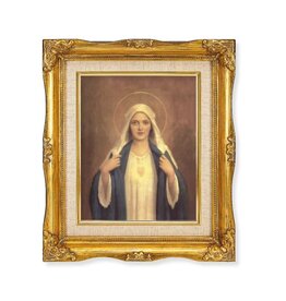 WJ Hirten Immaculate Heart of Mary - Ornate Antiqued Gold Frame (12" x 14")