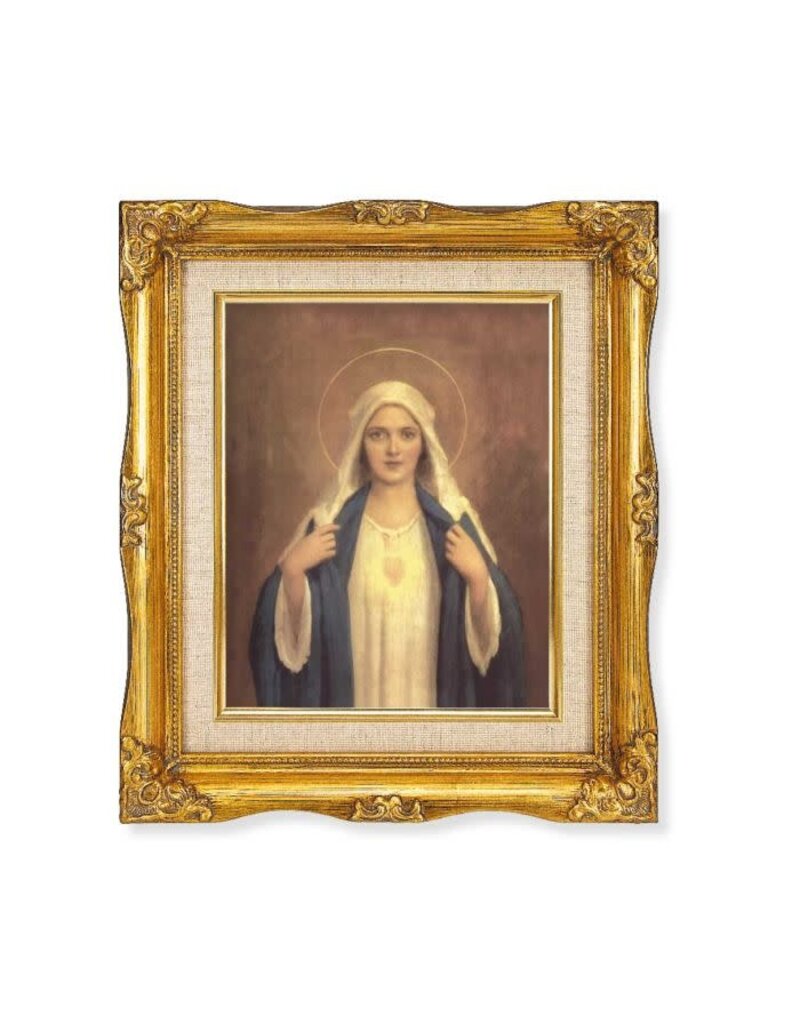 WJ Hirten Immaculate Heart of Mary - Ornate Antiqued Gold Frame (12" x 14")