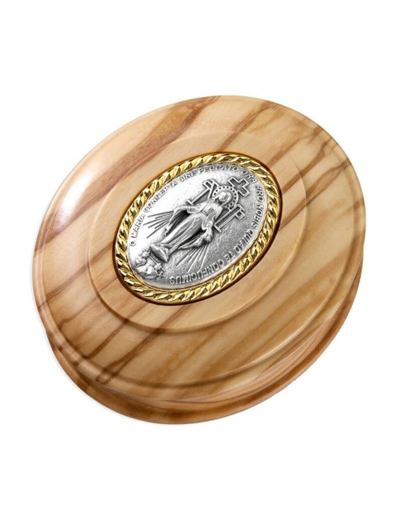 WJ Hirten Miraculous Medal Wood Keepsake Box