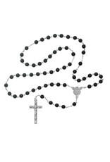McVan 7mm Black Glass Rosary with Deluxe Crucifix and Center
