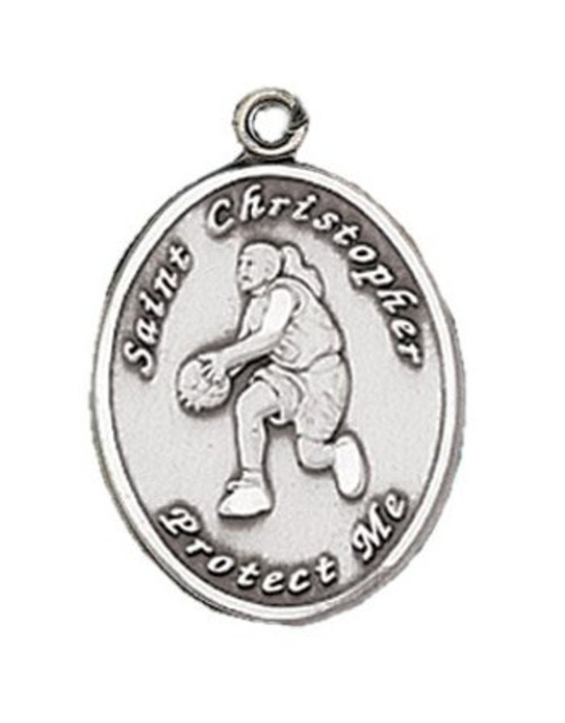 Jeweled Cross Company Sterling Silver St. Christopher Basketball Woman Athlete Medal-Pendant