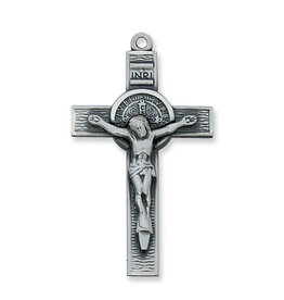 McVan Antique Silver Saint Benedict Crucifix Pendant With 24"