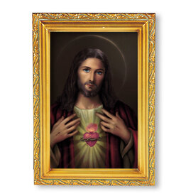 WJ Hirten 4" x 6" Sacred Heart of Jesus in Antique Gold Frame