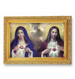 WJ Hirten 4.5" x 6.5" Immaculate Heart of Mary and Sacred Heart of Jesus in Antique Gold Frame