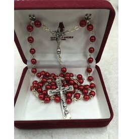 Handmade Red Pearlescent St. Joseph Rosary