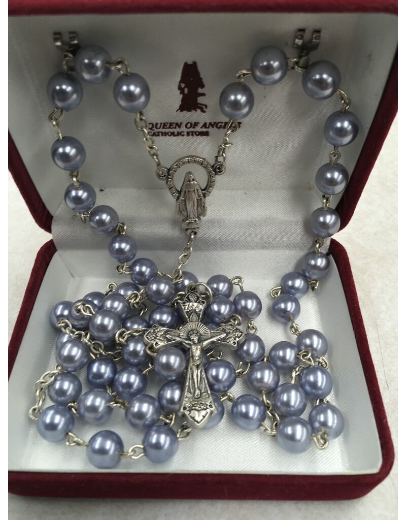 Blue Pearlescent Rosary with Ornate Crucifix