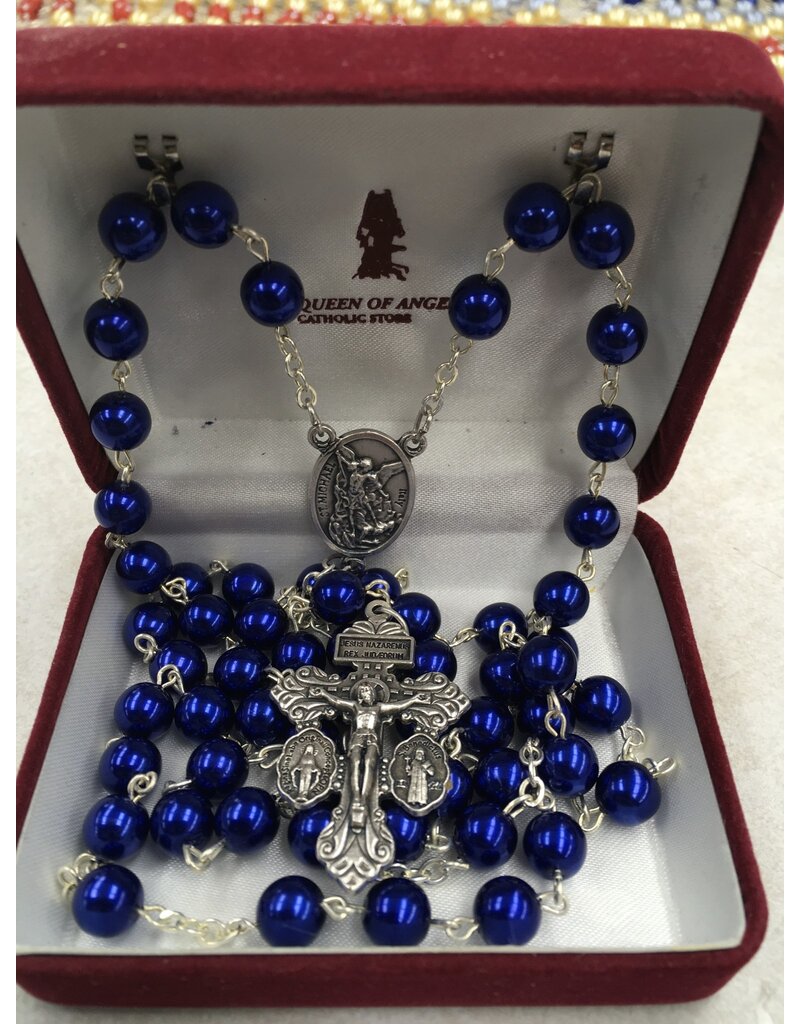 Blue St. Michael Rosary with Ornate Crucifix