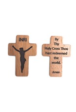 HJ Sherman 1 3/4" Pocket Crucifix with "By Thy Holy Cross Thou hast redeemed the world. Amen" On Back