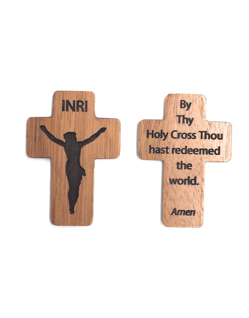 HJ Sherman 1 3/4" Pocket Crucifix with "By Thy Holy Cross Thou hast redeemed the world. Amen" On Back